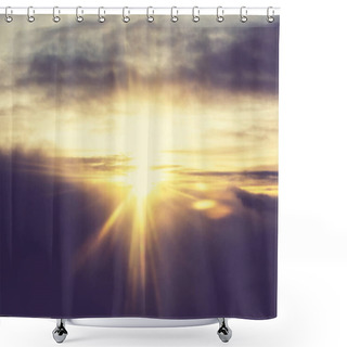 Personality  Beautiful Blazing Sunrise Landscape Above Clouds. Shower Curtains