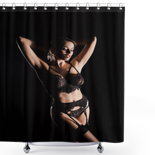 Personality  Sexy Woman In Lace Underwear Standing Isolated On Black  Shower Curtains