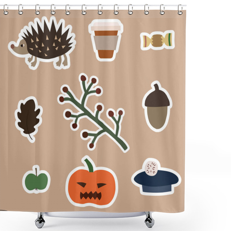 Personality  vector with halloween carved pumpkin and fall season stickers on beige  shower curtains
