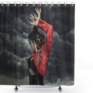 Personality  Spanish Flamenco Dancer With Storm Background Shower Curtains