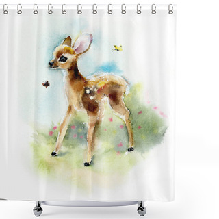Personality  Deer Cub. Watercolor Hand Drawn Illustration. Shower Curtains