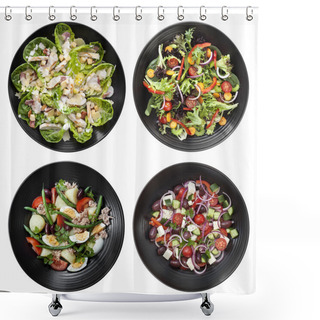 Personality  Set Of Different Salads On White Background Shower Curtains
