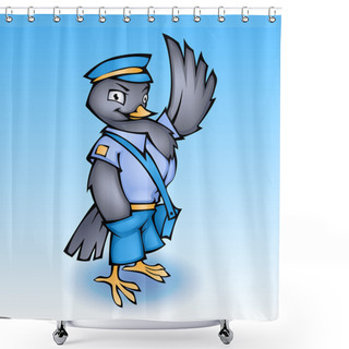 Personality  Cartoon Postman Pigeon. Vector Illustration Shower Curtains