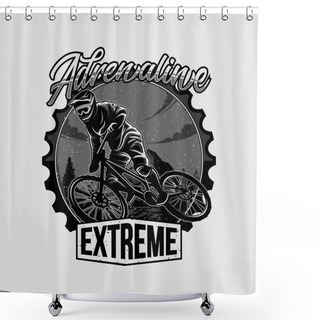 Personality  Mountain Bike Silhouette Logo. Bicycle Downhill Vintage Logo Illustration Vector Shower Curtains