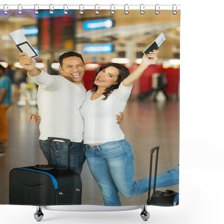 Personality  Happy Couple With Bags Shower Curtains