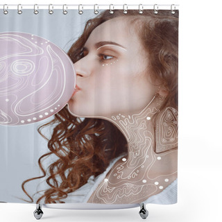 Personality  Hipster Girl Blowing Bubble Gum Shower Curtains
