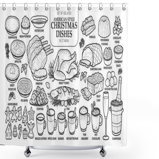Personality  Set Of Isolated Traditional American Style Christmas Dishes In 27 Menu. Cute Ha Shower Curtains