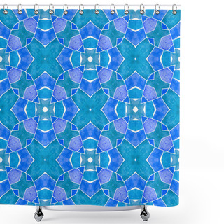 Personality  Summer Exotic Seamless Border. Blue Original Boho Chic Summer Design. Exotic Seamless Pattern. Textile Ready Enchanting Print, Swimwear Fabric, Wallpaper, Wrapping. Shower Curtains