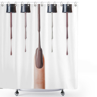 Personality  Brown Nail Polish On Fingernail With Wet Brush Isolated On White  Shower Curtains
