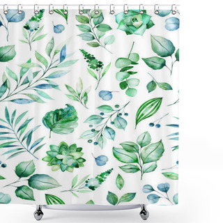 Personality  Watercolor Leaves Seamless Pattern On White Background.  Shower Curtains