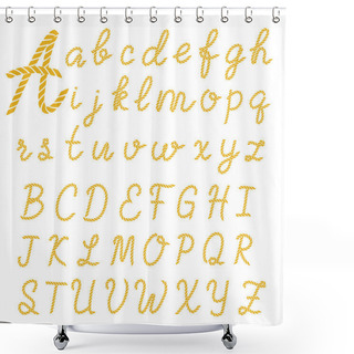 Personality  Rope Font. Set Of Alphabet Letters Made From Nautical Rope. Vector Illustration Shower Curtains