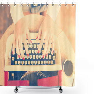 Personality  Girl Typing On Typewriter Shower Curtains