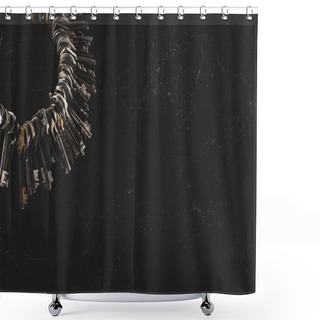 Personality  Top View Bunch Of Different Keys On Black Table Shower Curtains