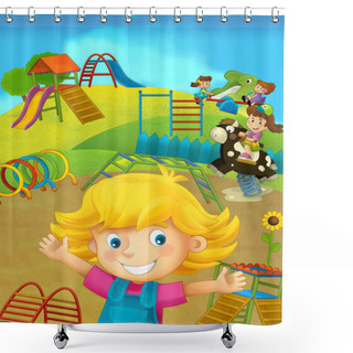 Personality  Cartoon Children Having Fun On A Playground Shower Curtains