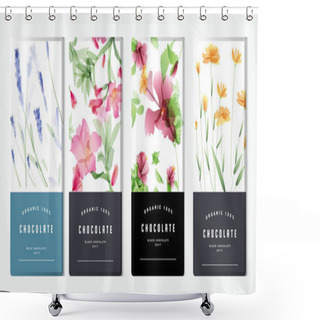Personality  Chocolate Bar Packaging Mock Up Set, Watercolor Style. Trendy Luxury Product Branding Template With Label And Geometric Pattern. Vector  Shower Curtains
