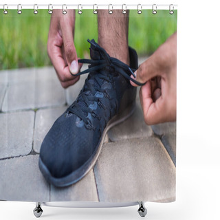 Personality  Sportsman Tying Shoelaces Shower Curtains