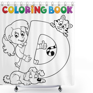 Personality  Coloring Book Girl And Pets By Letter D Shower Curtains