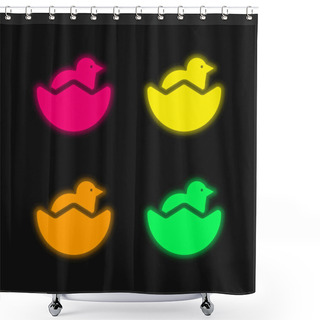 Personality  Baby Chicken And Half Egg Shell Four Color Glowing Neon Vector Icon Shower Curtains