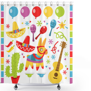 Personality  Retro Mexican Fiesta Party Design Elements Shower Curtains