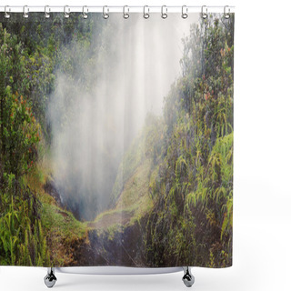 Personality  Steam Rising From Vent In Jungle At Hawaii Volcanoes National Pa Shower Curtains