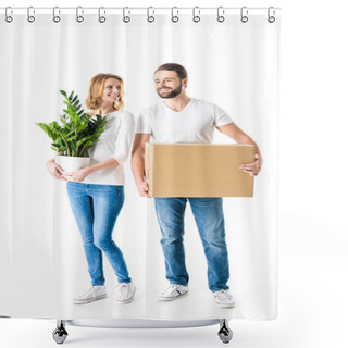 Personality  Couple Holding Box And Plant Shower Curtains