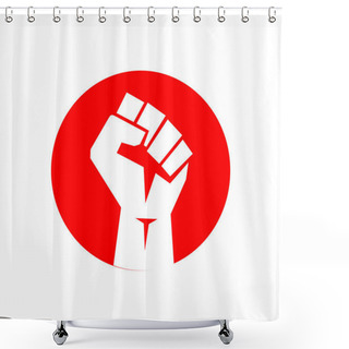 Personality  Raised Fist Logo. Raised Black Fist Vecor Icon. Victory, Rebel Symbol In Protest Or Riot Gesture Symbol. Shower Curtains