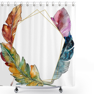Personality  Colorful Bird Feather From Wing Isolated. Watercolor Background Illustration Set. Frame Border Ornament Square. Shower Curtains