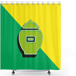 Personality  Ash Green And Yellow Modern 3d Vector Icon Logo Shower Curtains