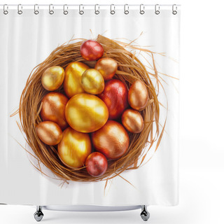 Personality  Easter Nest With Golden Eggs Shower Curtains