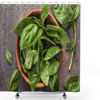 Personality  Bowl With Fresh Basil Leaves On Table Shower Curtains