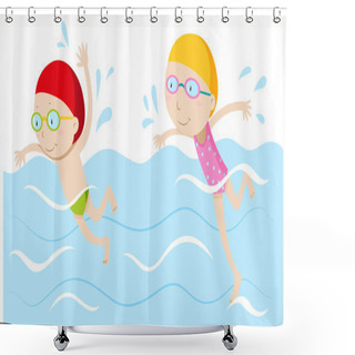 Personality  Boy And Girl Swimming In The Pool Shower Curtains