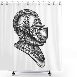 Personality  Knight Helmet Sketch. Vector Illustration Shower Curtains
