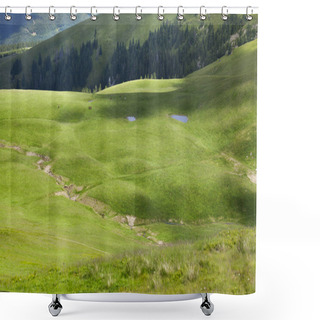 Personality  Green Meadows In The Mountains Near Farkeu Mountain In Romania Shower Curtains