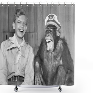 Personality  Laughing Boy Scout And Monkey Wearing Hat Shower Curtains