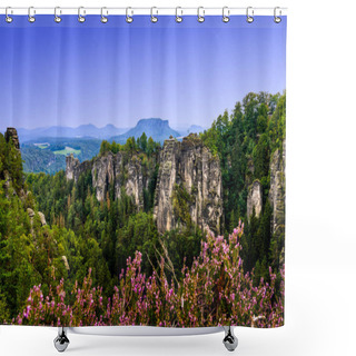 Personality  Saxon Switzerland Landscape Un Germany With Its Sandstone Cliffs And Mountains At Dusk Shower Curtains