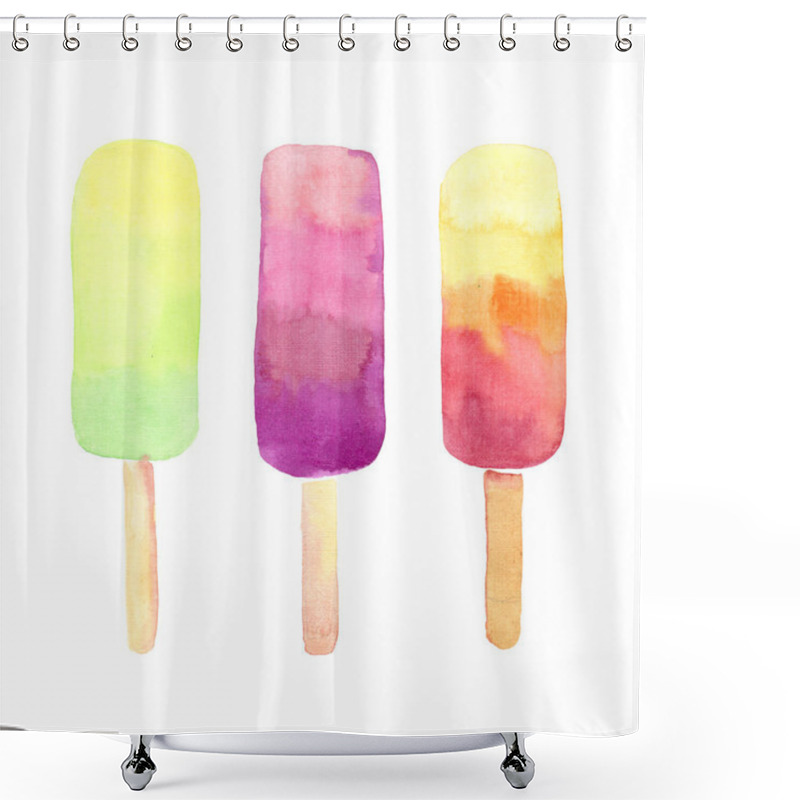 Personality  Bright Beautiful Tender Wonderful Delicious Tasty Chocolate Yummy Summer Fresh Dessert Ice Cream In A Waffle Horn Pattern Watercolor Hand Sketch Shower Curtains