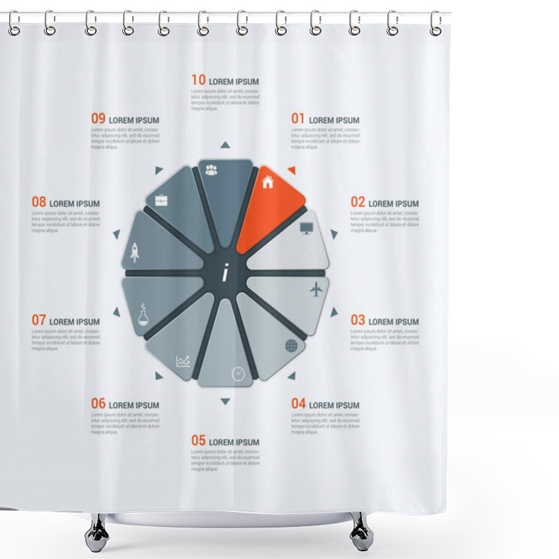Personality  Vector Infographic Template With Decagon 10 Options Shower Curtains