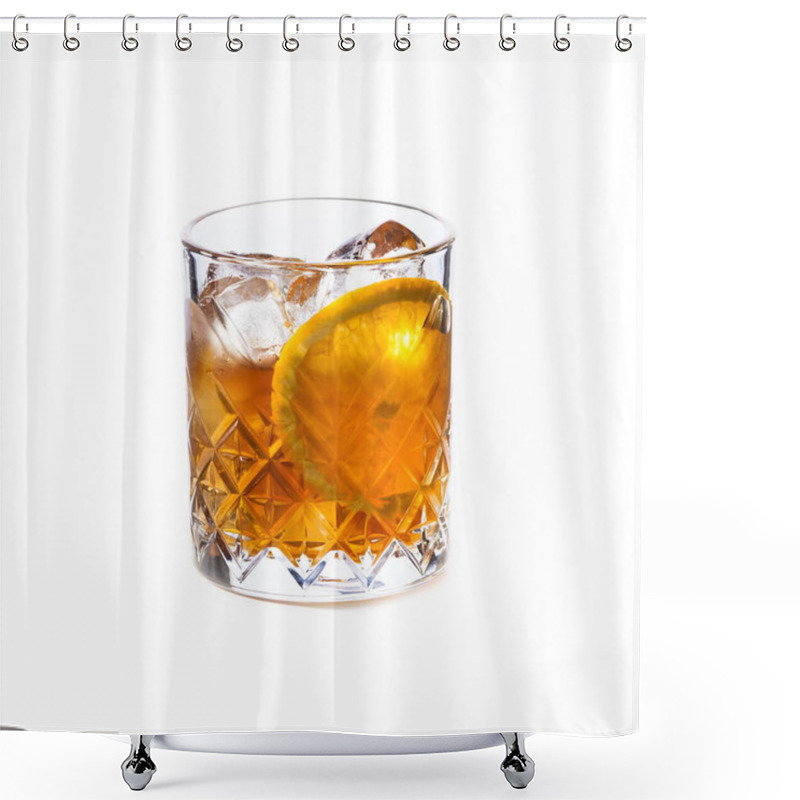 Personality  Old fashioned cocktail isolated on white background shower curtains