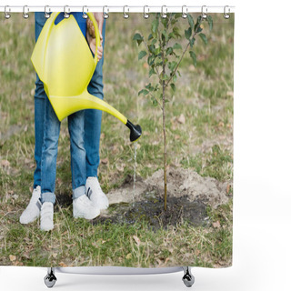 Personality  Partial View Of Boy With Father Watering Young Seedling Planted In Forest, Ecology Concept Shower Curtains