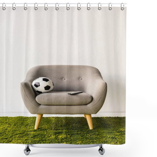 Personality  Football Ball And Remote Controller On Armchair  Shower Curtains