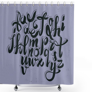 Personality  Hand Drawn Vintage Brush Script. Artistic Lowercase Letters. Alp Shower Curtains