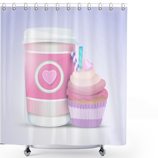 Personality  Vector Cupcake And Coffee For Valentines Day Shower Curtains