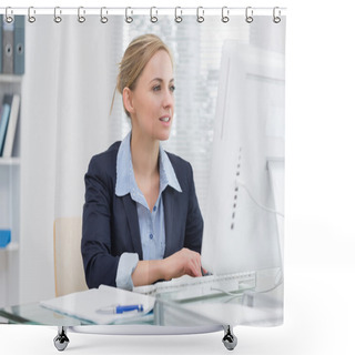 Personality  Business Woman Working On Computer At Office Shower Curtains
