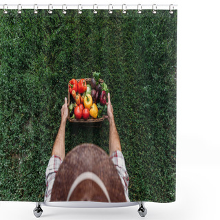 Personality  Farmer Holding Basket With Vegetables Shower Curtains