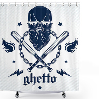 Personality  Gangster Emblem Logo Or Tattoo With Aggressive Skull Baseball Ba Shower Curtains