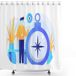Personality  Compass Navigation Flat Illustration Vector Graphic Shower Curtains