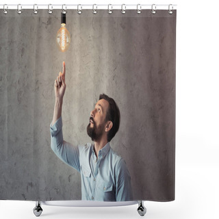 Personality  Man Pointing At Illuminated Light Bulb Shower Curtains