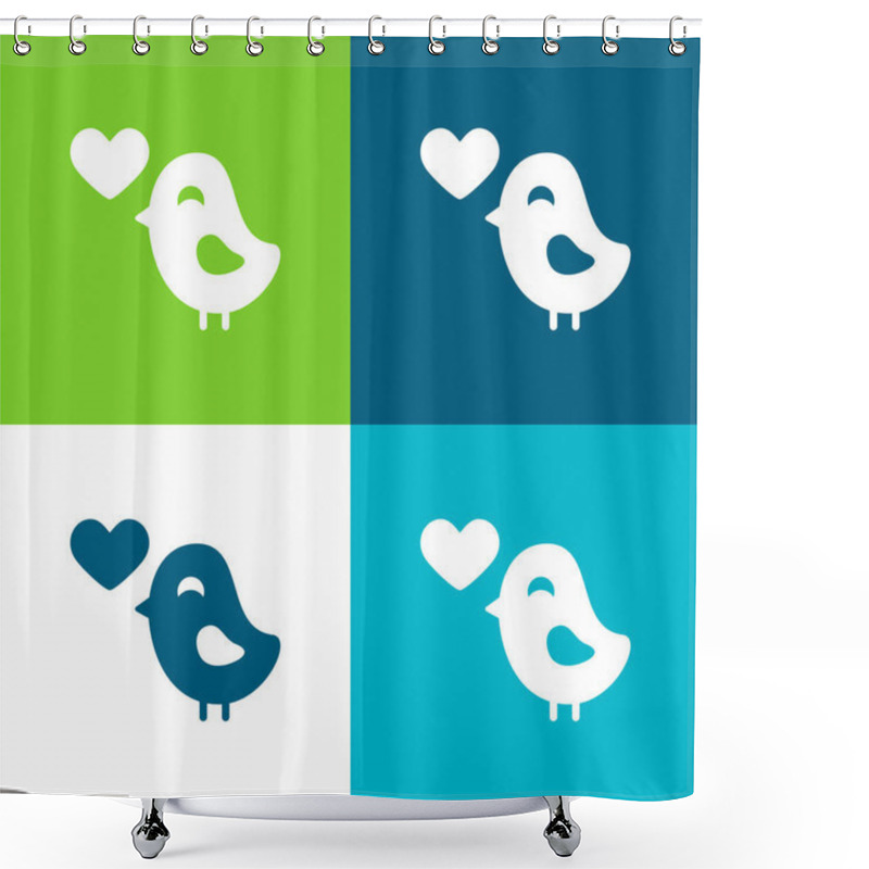 Personality  Bird In Love Flat Four Color Minimal Icon Set Shower Curtains