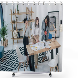 Personality  Businesswomen Working With Blueprint  Shower Curtains