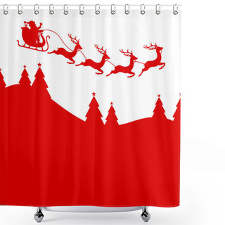Personality  Santa Claus And Christmas Sleigh Four Reindeers Forest Red Shower Curtains
